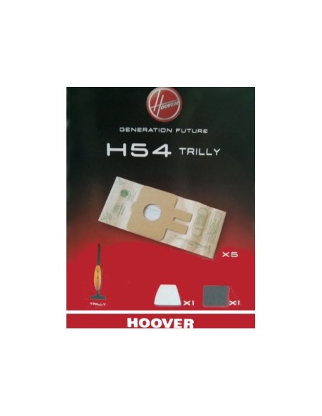 09199522 Sacchetti in carta H54 confezione da 5pz + 2 filtro per scopa elettrica Trilly (mod. 39400004 - 39400005), Hoover