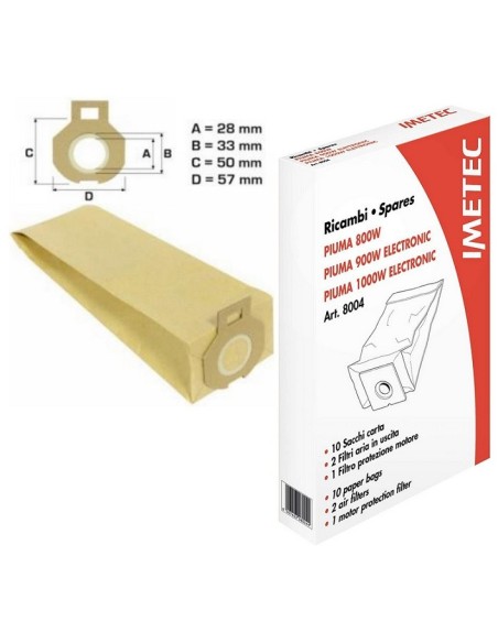 8004 Sacchetti con 2 filtri aria e 1 filtro pre motore scopa elettrica PIUMA IMETEC