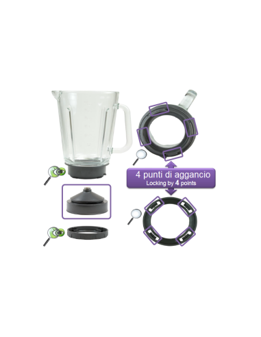 MS-652315 Ciotola caraffa vetro tritatutto PerfectMix Moulinex LM811D10/871 4 agganci