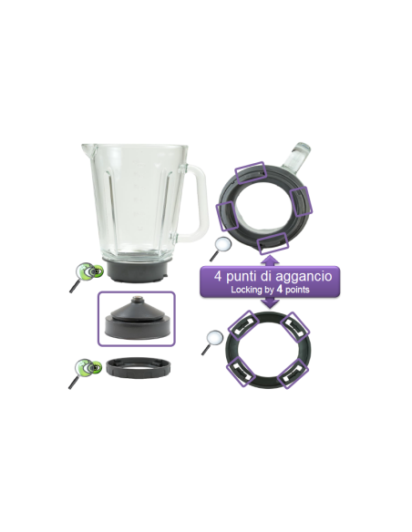 MS-652315 Ciotola caraffa vetro tritatutto PerfectMix Moulinex LM811D10/871 4 agganci